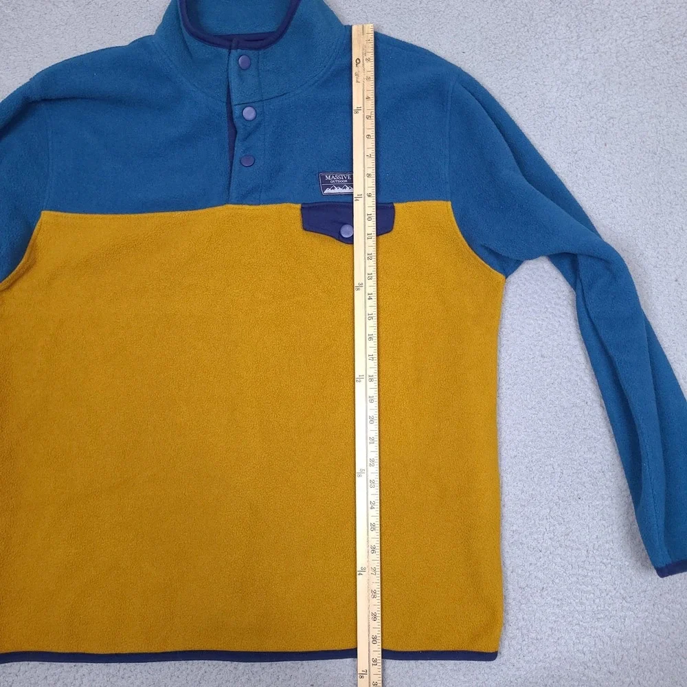 Massive Outdoor Fleece Sweater Mens XL Snap Button Pullover Gold Blue Colorblock